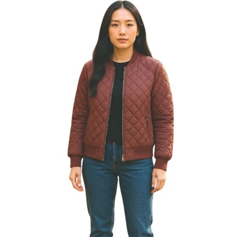 Ashley Quilted Bomber Full Zip‎ Jacket Womens Small Mauve Pink-Sporty Feminine